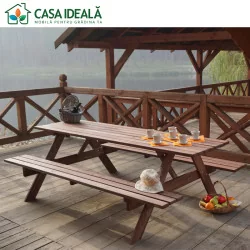 Set masă picnic cu banci din lemn Lora 160x145x72